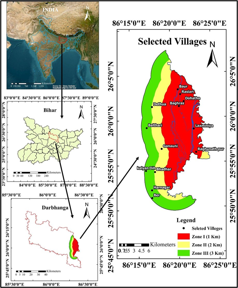 Figure 1. Zone-wise selected villages (Source: created by authors on ArcMap, 2024).