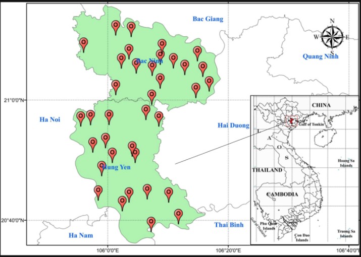 Figure 1. Sampling map (Bac Ninh and Hung Yen provinces, Vietnam).