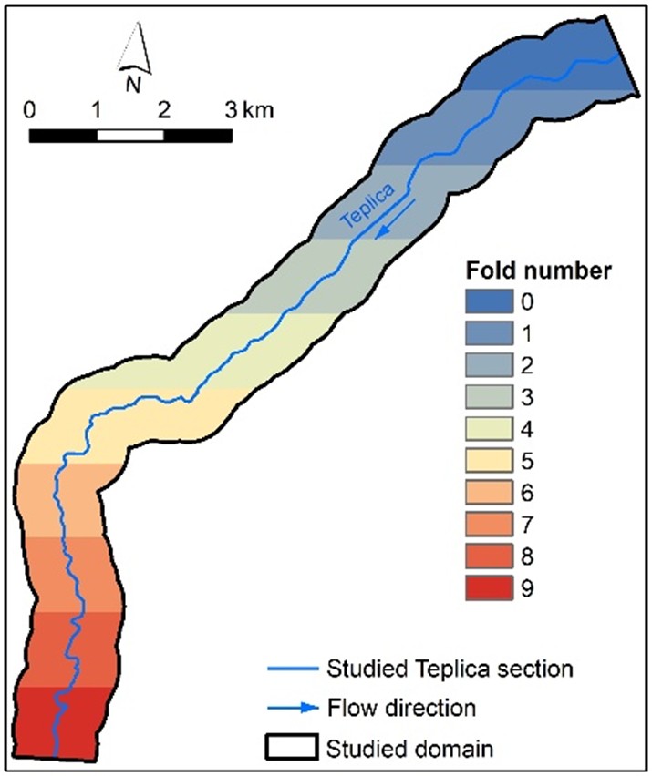 Figure 2. Spatially structured 10-fold partition used to train and test the XGB models in the Teplica domain.