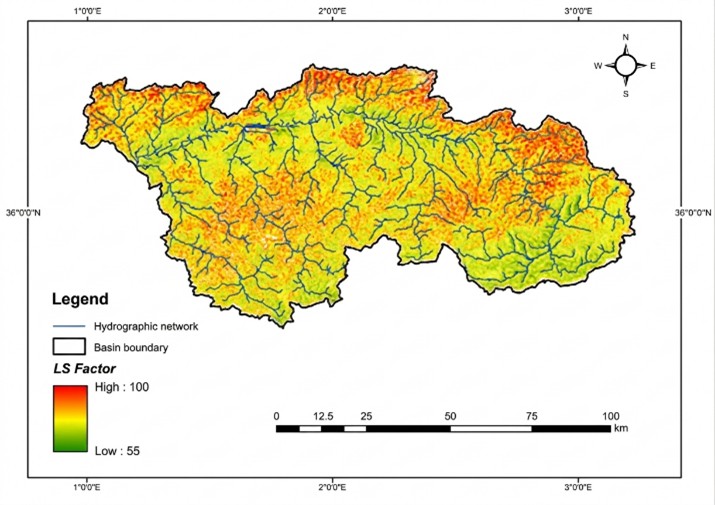 Figure 6. LS Factor Map of the Upper and Middle Cheliff watershed.